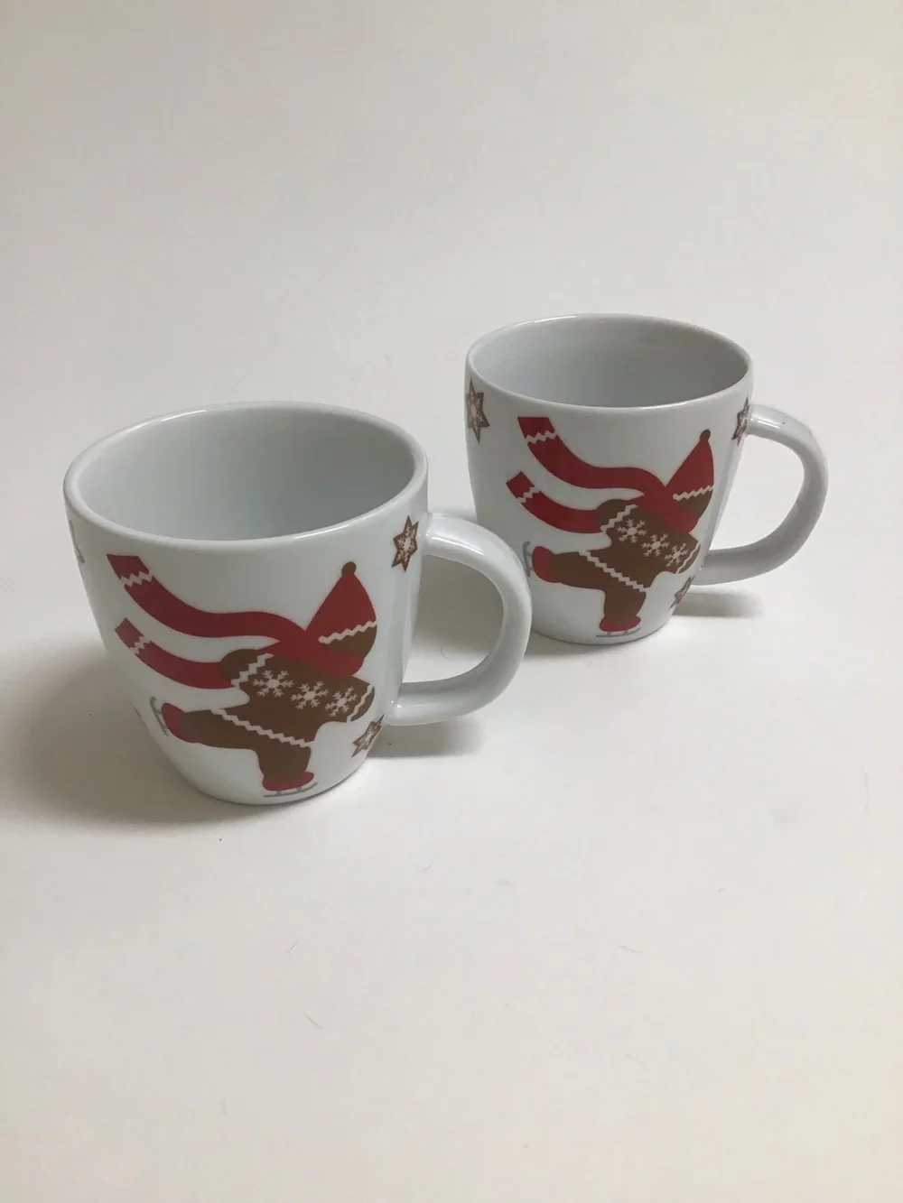 Crate & Barrel Christmas Espresso Mugs SET OF 2 Kids Gingerbread Man Snowflakes
